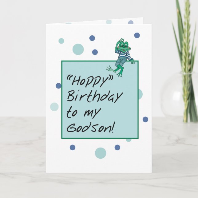 Carte Godson Frog en Jeans, Anniversaire, Pois (Devant)