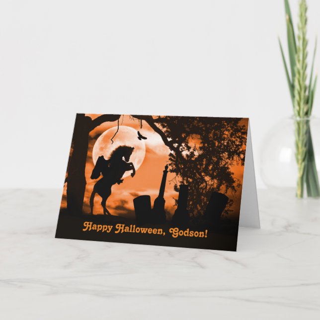 Carte Godson Halloween avec cavalier sans tête (Devant)