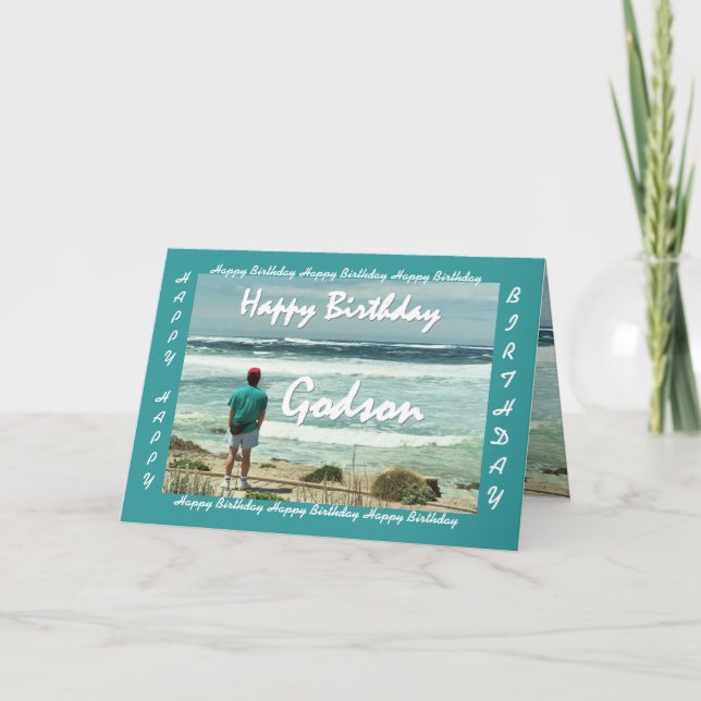 Carte GODSON Joyeux Anniversaire - L'homme et les vagues (Devant)