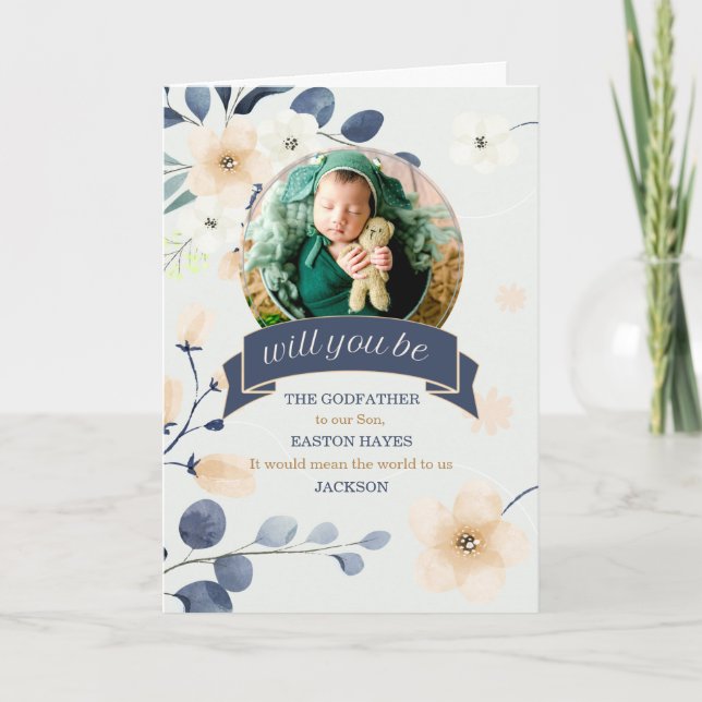 Carte Gofather Demande de fleurs bleues et jaunes Photo (Devant)