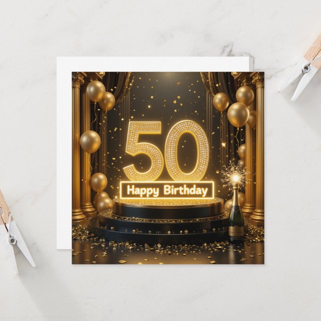 Carte Gold 50th Birthday (Devant/Arrière en situation)