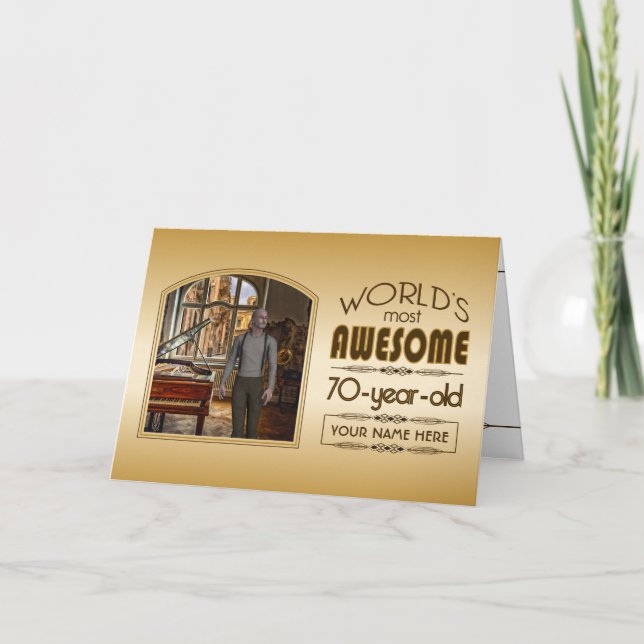 Carte Gold 70th Birthday Meilleur cadre photo personnali (Devant)