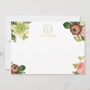 Carte Gold Art Déco Monogramme Vintage Flores Note