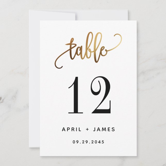 Carte Gold Black Lovely Script Typographie Numéro de tab (Devant)