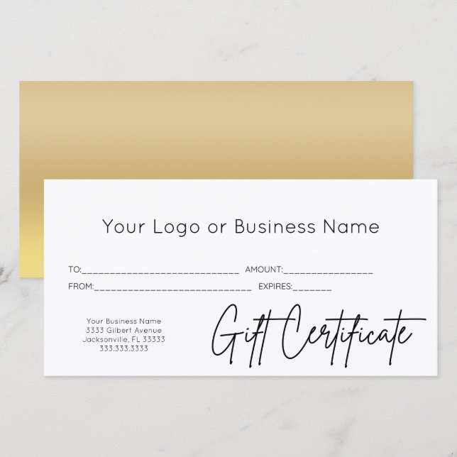 Carte Gold Black Script Logo Certificat cadeau d'affaire (Devant / Derrière)