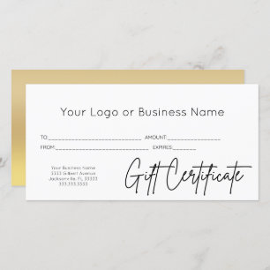 Carte Gold Black Script Logo Certificat cadeau d'affaire