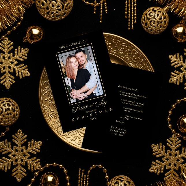 Carte Gold Black Simple Modern Christmas Photo Famille (Gold Black Minimalist Modern Christmas Photo Family Holiday Cards.)