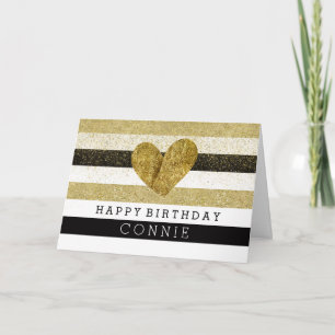 Carte Gold Black Stripes Gold Heart Anniversaire