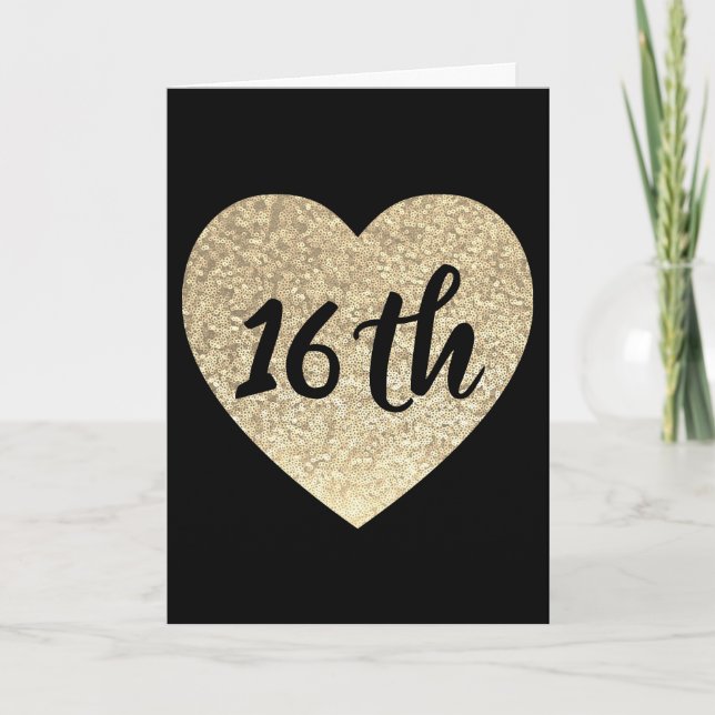 Carte Gold coeur 16e anniversaire (Devant)