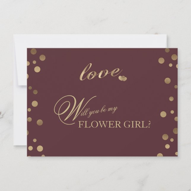 Carte Gold Confetti Love Bourgogne Fleur Mariage fille (Devant)