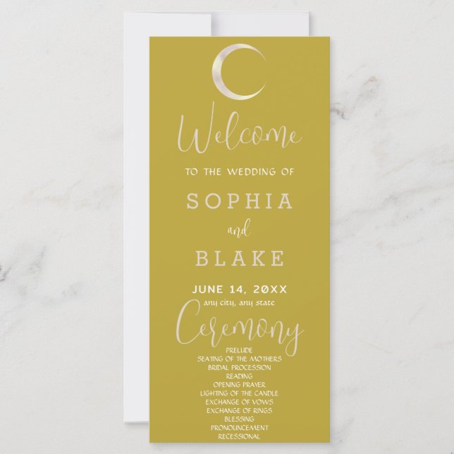 Carte Gold Crescent Moon Celestial Gold Wedding Programm (Devant)