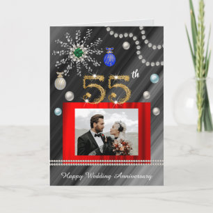 Carte Gold Emerald Parties scintillant Gems 55e annivers