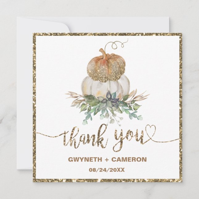 Carte Gold et White Citrouille Fall merci (Devant)