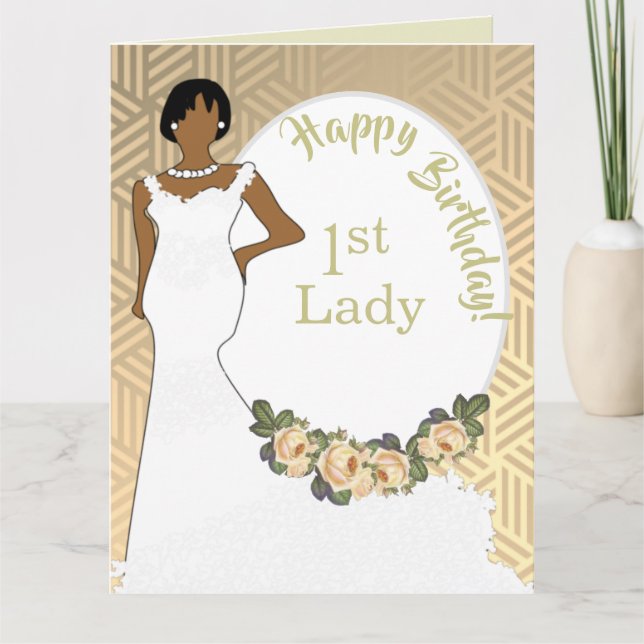 Carte Gold Floral Afro-Américain Anniversaire 1ère Dame (Devant)