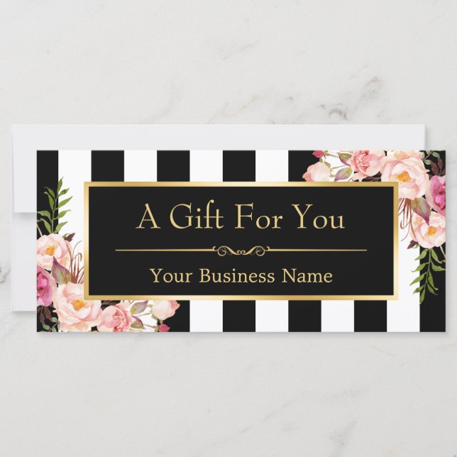 Carte Gold Floral Black White Stripes Certificat cadeau (Devant)