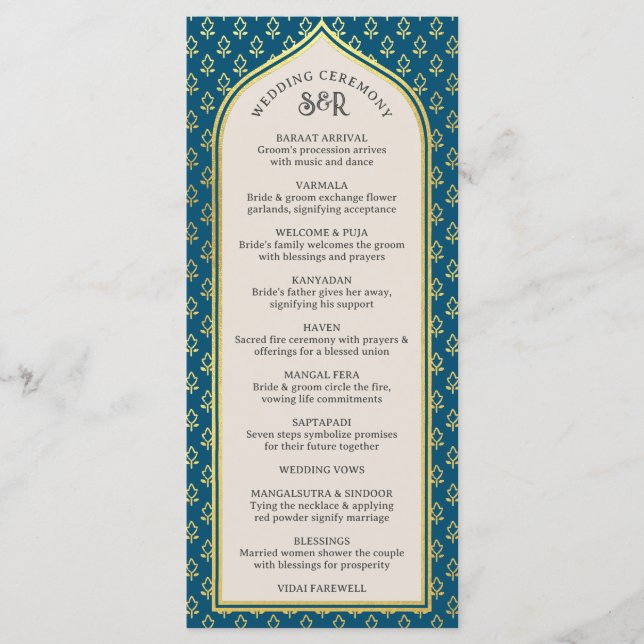 Carte Gold Floral Indian & Hindu Wedding Program C (Devant)