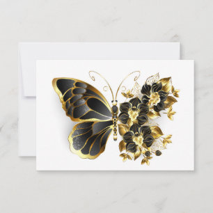 Carte Gold flower Butterfly with Black Orchid