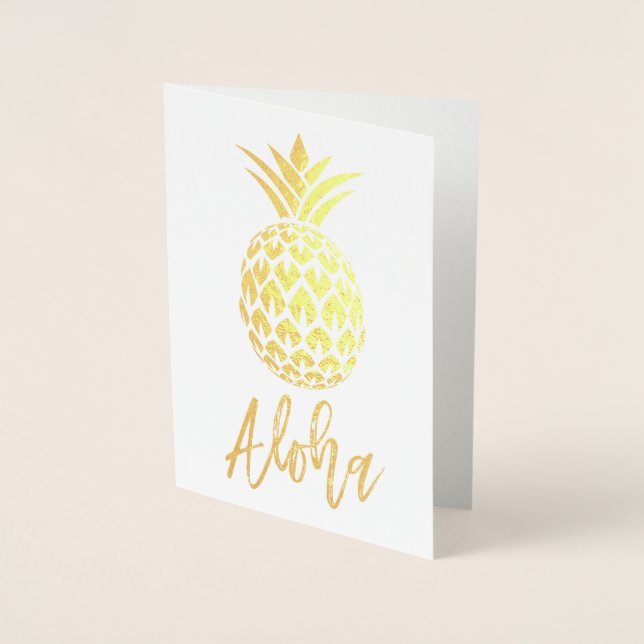 Carte Gold Foil Aloha avec Motif à ananas (Devant)