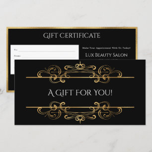 Carte Gold Foil Black Vintage Swirls Certificat cadeau