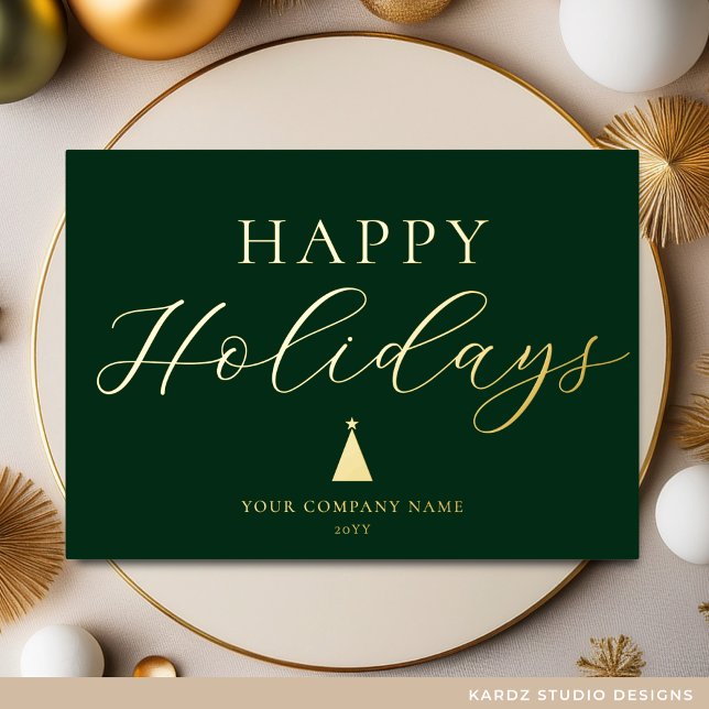 Carte Gold Foil Green Entreprise (Holiday Card  shown in 5 x 7 inches. Personalize with text, logo, message, and foli color.)