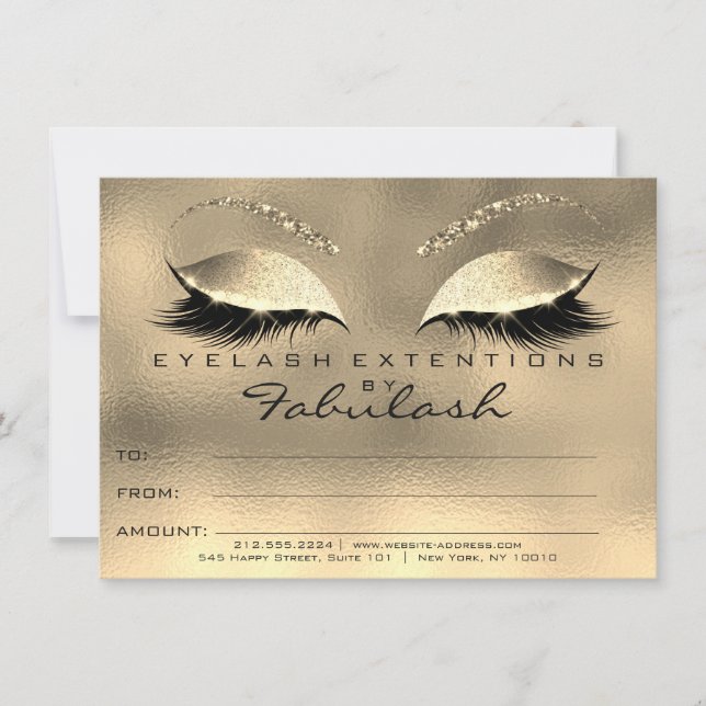 Carte Gold Glam Lashes Extension Maquillage certificat c (Devant)