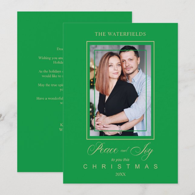 Carte Gold Green Simple Modern Christmas Photo Famille (Devant / Derrière)
