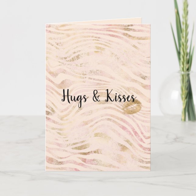 Carte Gold Lips Kiss rose Zebra Print (Devant)