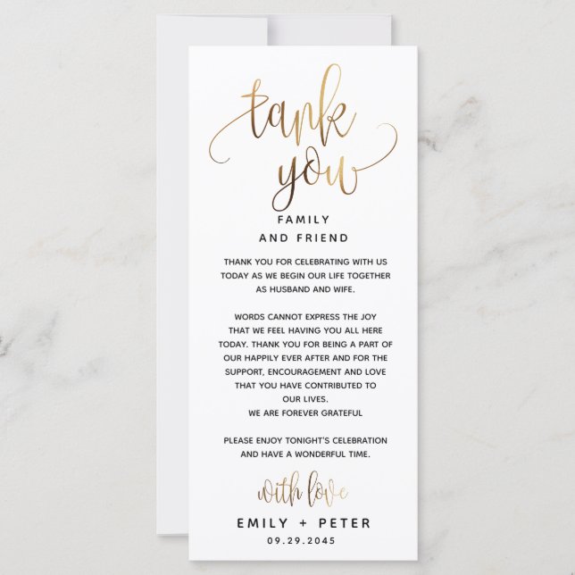 Carte Gold Lovely Script Typographie Mariage Merci (Devant)