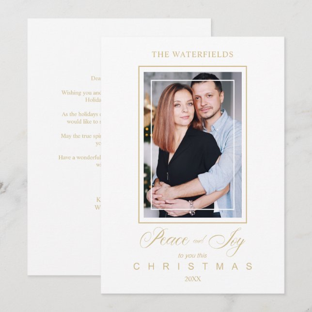 Carte Gold Minimalist Modern Christmas Photo Family (Devant / Derrière)