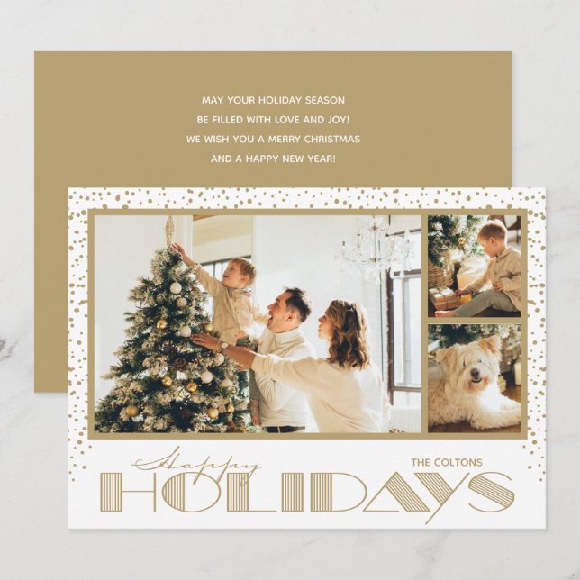 Carte Gold Multiple Photo Happy Holiday (Devant / Derrière)