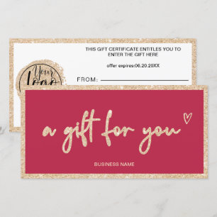 Carte Gold parties scintillant coeur magenta logo certif