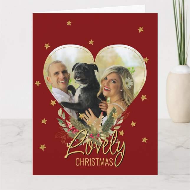 Carte Gold Parties scintillant Star Photo Heart Lovely C (Devant)