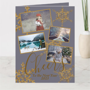 Carte Gold Purple Cheers to New Year Snowflake Photo
