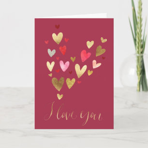 Carte Gold Red Je t'aime Coeurs