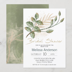 Carte Gold Sage Green Floral Elégante Fête des mariées