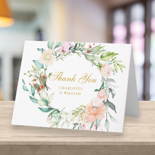 Carte Gold Script Merci aquarelle Roses Floral