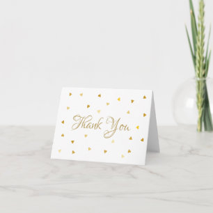 Carte Gold Script Merci Hearts Confetti