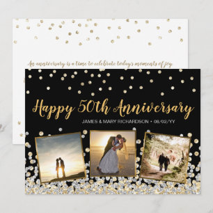 Carte Gold Silver Confetti Photo 50e anniversaire