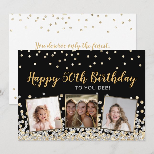 Carte Gold Silver Confetti Photo Collage 50e anniversair (Devant / Derrière)
