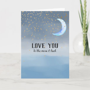 Carte Gold Stars Moon Blue Ombre