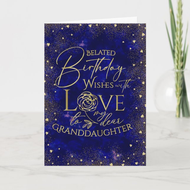 Carte Gold Text Night Belated Birthday Granddaughter (Devant)