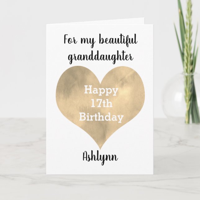 Carte Gold Watercolor Heart 17e anniversaire (Devant)