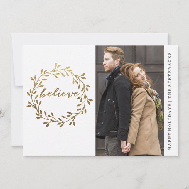 Carte Gold Wreath Holiday avec photo (Devant)