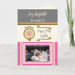 Carte Golden 50e anniversaire heureux années rose gris