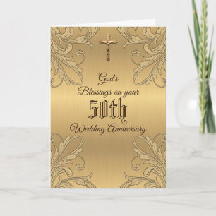 Carte Golden 50e anniversaire Mariage Crucifix Ecriture