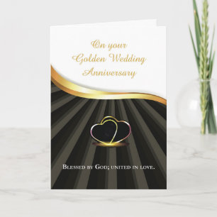 Carte Golden 50ème Mariage Coeur d'anniversaire religieu