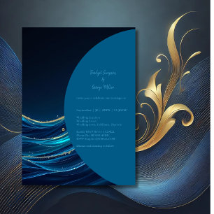 Carte Golden Accentué Abstrait Ocean Waves mariage