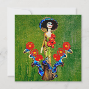 Carte Golden Blue Antique Catrina sur Green Washed Boho