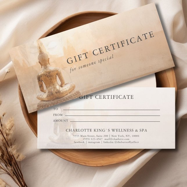 Carte Golden Buddha – Yoga Reiki Salon Gift Certificate (Golden Buddha – Yoga Reiki Salon Massage Wellness & more Custom Gift Certificate)