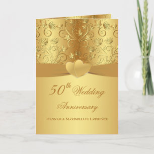 Carte Golden Floral Hearts 50e anniversaire de Mariage